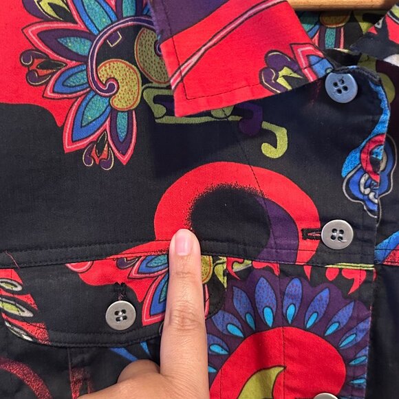 Chico's Women's Black Vibrant Cotton Blend Boho Blazer Size 2, US Large Retro - Picture 11 of 13